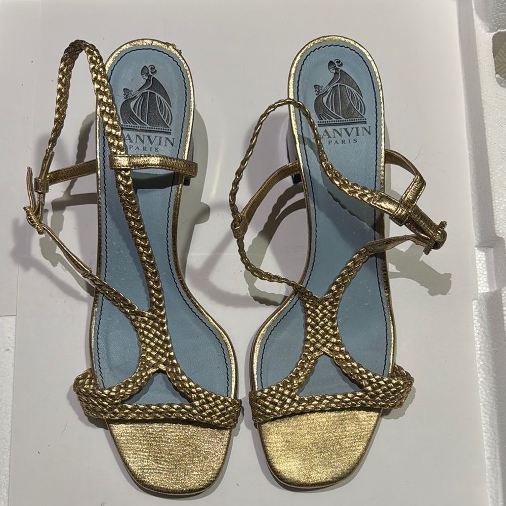 Lanvin Gold Heels with Strappy Design